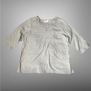 Quacker Factory Gray Long Sleeve Kids Tee with Embroidery